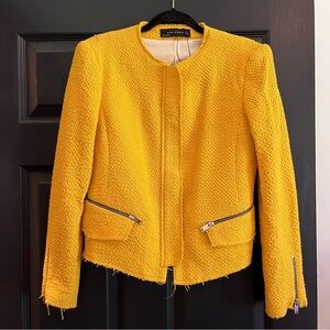 ZARA woman Yellow Tweed Blazer Jacket, Sz L, NWOT